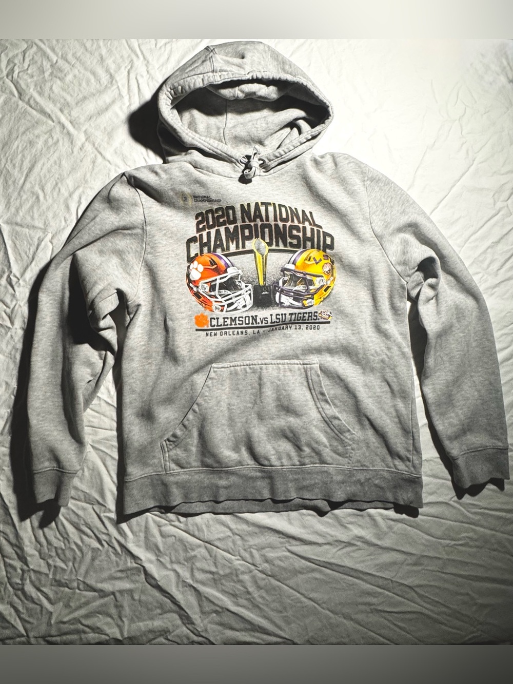 Fanatics 2020 National Championship Clemson vs LSU “Gray” Pullover Hoodie Size L
